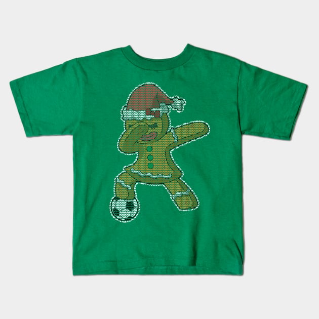 Gingerbread Girl Soccer Player Christmas Knit Pattern Kids T-Shirt by E